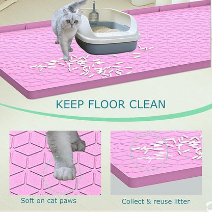 Cat Litter Mat, Silicone Large Cat Mat for Litter Box - 34x22 in, Waterproof &amp; Non-Slip, Durable &amp; Easy Clean, Pink