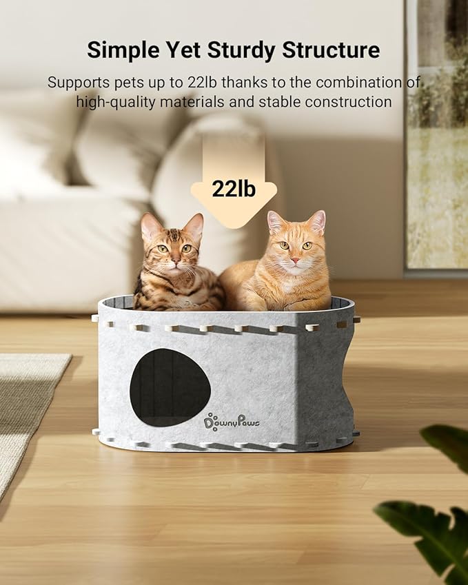 DownyPaws Cat House for Indoor Cats, Cat Bed Cave for Multiple &amp; Large Cats Up to 22 Lbs, Scratch Resistant Peekaboo Cat Caves, Foldable Tunnel Enclosed Bed, PeekaPurr, Marble