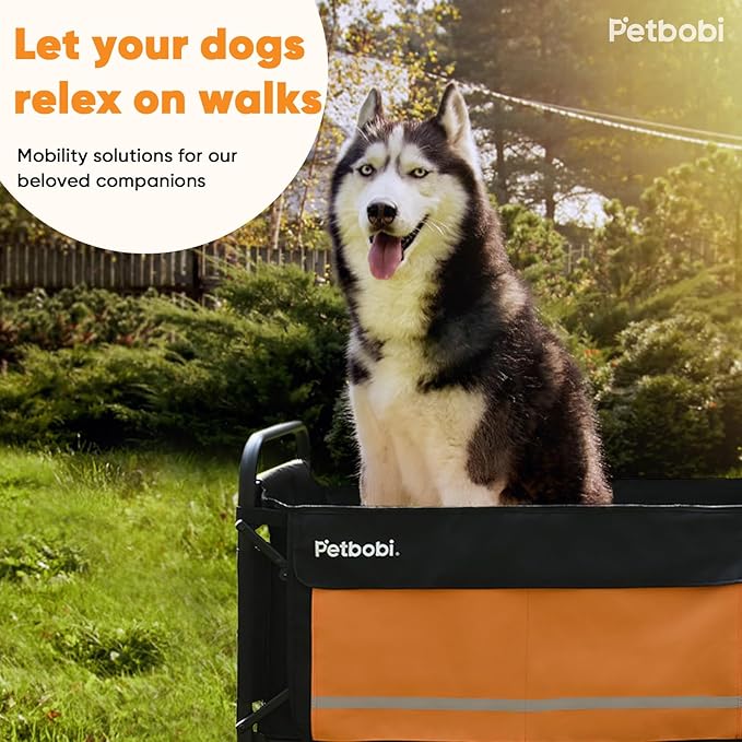 Petbobi Dog Wagon Stroller for Large &amp; Medium Dogs - 2-in-1 Push-Pull Pet Stroller with Ramp, Foldable All Terrain Wagon Cart, One-Step Brake, Suitable for Outdoor Walks &amp; Camping, Orange