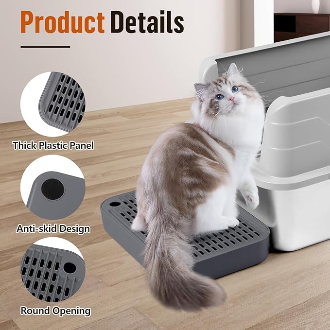 Cat Litter Box Ramp Mat with Filter Function, Cat Step Pedal Stool for Self-Cleaning Litter Box, Easy to Clean, Ideal for Kitten &amp; Elderly Cats (Dark Grey)