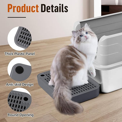 Cat Litter Box Ramp Mat with Filter Function, Cat Step Pedal Stool for Self-Cleaning Litter Box, Easy to Clean, Ideal for Kitten &amp; Elderly Cats (Dark Grey)