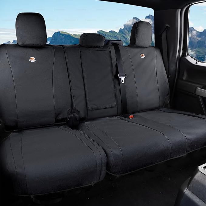 Coverado Rear Car Seat Covers, Waterproof Canvas Seat Protector for Car Seat Cushions for Kids &amp; Dogs, Seat Covers Compatible with 2015-2025 Ford F150 &amp; 2017-2025 Ford F250 F350 F450(Black, 2PCS)