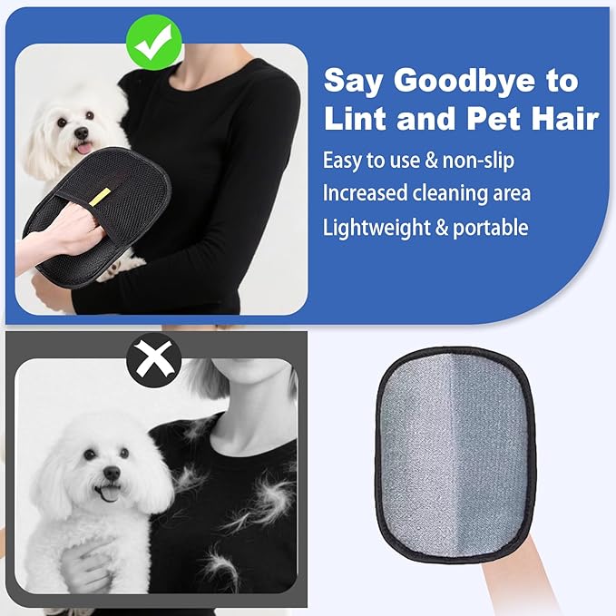 3Pcs Pet Hair Removal Gloves, Reusable Electrostatic Pet Hair Removal Gloves,Upgraded Animal Fur Removal Tool for Cats &amp; Dogs