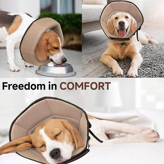 Dog Cone Collar S, Soft Cones for Large Medium Small Dogs,Adjustable Dog Cone Alternative to Stop Licking, Comfy Elizabethan Collar for After Surgery Wound Healing &amp; Hot Spots Brown
