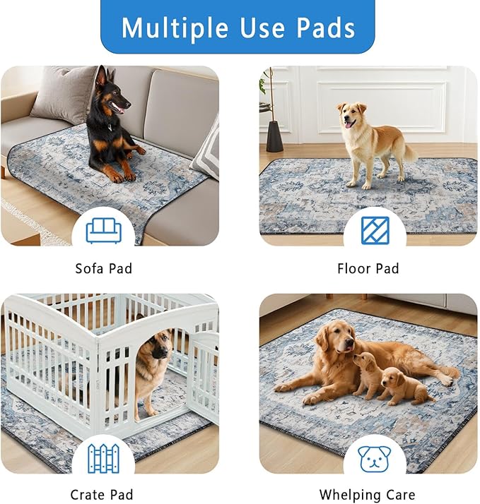 Washable Pee Pads for Dogs 2 Pack, Absorbent Reusable Puppy Pads Waterproof, Leakproof &amp; Non-Slip Whelping Pad, Potty Training Pads for Dogs Playpen Mat 48x48