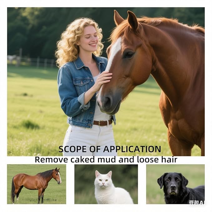 Deshedding Brush for Dogs &amp; Cats - Dual-Head Pet Grooming Tool with Ergonomic Handle, Gentle Hair Removal Brush for Horses, Rabbits