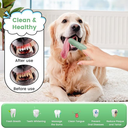 Duckart LABRUSID Dog Toothbrush, 2 Pack Dog Tooth Brush, 360 Cleaning Finger Toothbrush for Adult Dogs, Soft Silicone, Cream-coloured &amp; Green