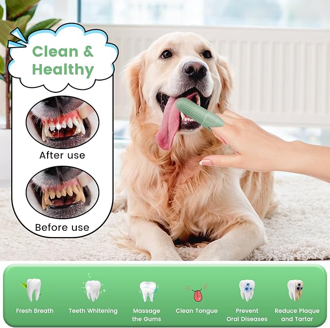 4 Pack Dog Toothbrush, 360° Cleaning Finger Brush for Dogs Teeth, Food Grade Silicone Pet Brush Fits Most Fingers, Puppy Toothbrush for Dogs &amp; Cats Dental Care
