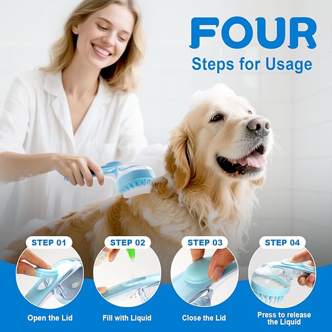 Dog Bath Brush, Silicone Pet Bath Brush with Soap Dispenser,Deep Cleansing &amp; Gentle Massage for Dogs &amp; Cats, Suitable for Long &amp; Short Hair, Easy Grip, Bathing &amp; Grooming(Blue)