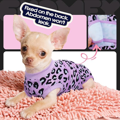 FUAMEY Recovery Suit for Dogs After Surgery,Soft Breathable Dog Bodysuit E-Collar &amp; Cone Alternative Surgical Suit,Male Female Dog Neuter Spay Suits Anti Licking Wounds Onesie Purple Leopard M