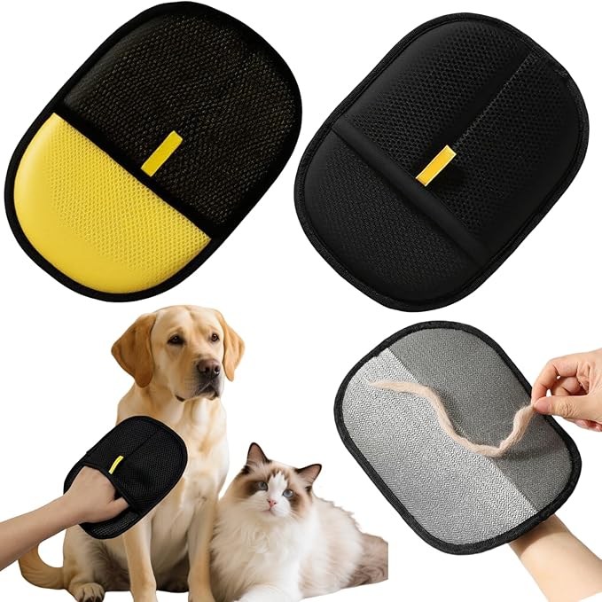 2Pcs Electrostatic Pet Hair Removal Gloves for Cats &amp; Dogs,2025 New Upgraded Reusable Quick De-Shedding Grooming Gloves,Animal Fur Remover Tool for Couch,Carpet,Furniture,Car Seat,Clothing,Curtain