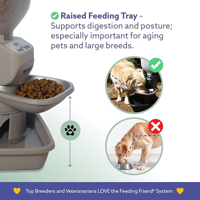 Automatic Dog &amp; Cat Food Feeder with Water Dispenser – Smart Pet Feeder with Portion Control, OLED Display, Anti Jam Design, Battery Operated Dispenser for Medium/Large Pets - Taupe