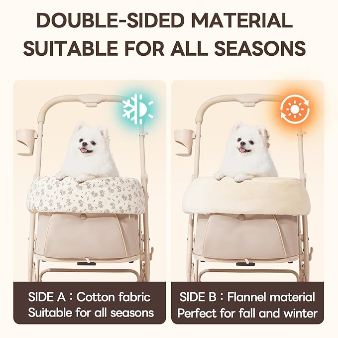 Dog Stroller Cushion &amp; Mat, Pet Stroller Cushion for Dogs &amp; Cats, 5-Level Waterproof &amp; Removable Inner Core, Dog-Ergonomic 3-Zone Support, 4-inch Thickness (Flower Set)