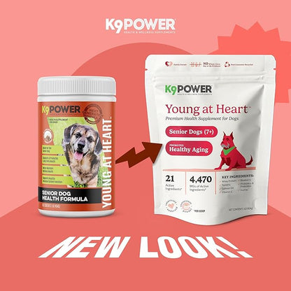 K9 Power Young at Heart Senior Dog Multivitamin 1 lb – Supplement for Brain Heart, Vision &amp; Mobility Support in Senior Dogs - Pack of 2