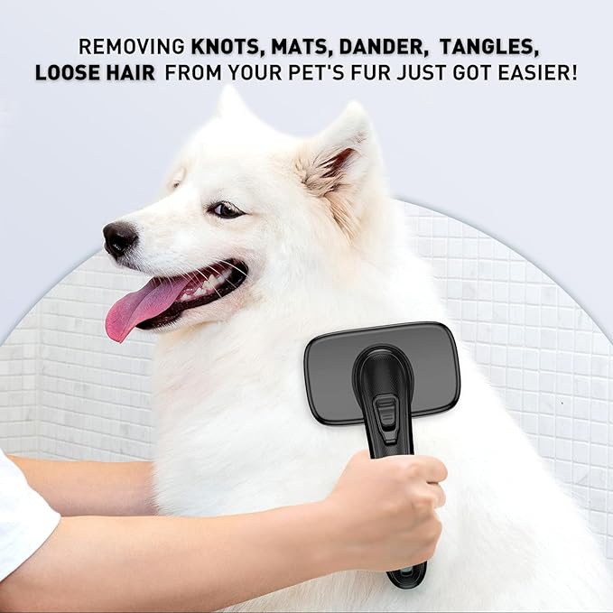 Dog Brush for Shedding &amp; Grooming Small Medium Large Dogs &amp; Cats - Remove Loose Fur, Knot, Undercoat. Suitable for Long Short Hair Lengths sensitive Animals, Black