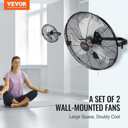 VEVOR 18 Inch Industrial Wall Mount Fan 2PCS, High Velocity 4000 CFM with 3-Speed Manual Control &amp; 360° Tilt Adjustment, for Indoor Use, Warehouse, Workshop, Basement, and Commercial Spaces