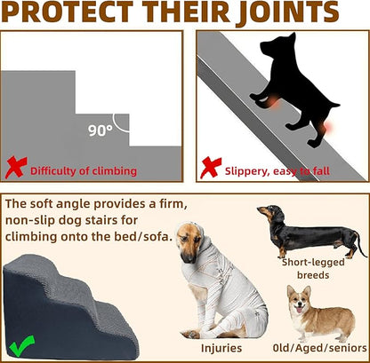 3-Step Dog Stairs for High Beds &amp; Couches Multi-Step Non-Slip Pet Steps with Balanced Ramp Indoor 2 3 4 5 Step Stairs for Small to Large Dogs and Cats Non-Slip Stickers 30D Grey