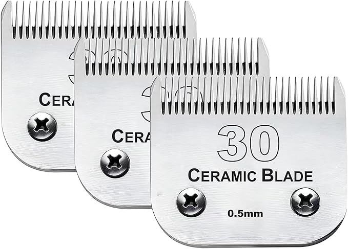 3PCS 30 Blades Dog Grooming Clipper Blades Compatible with Andis Pet Clipper/Oster A5/Wahl KM Series Dog Clipper,Ceramic Blade &amp; Stainless Steel Blade