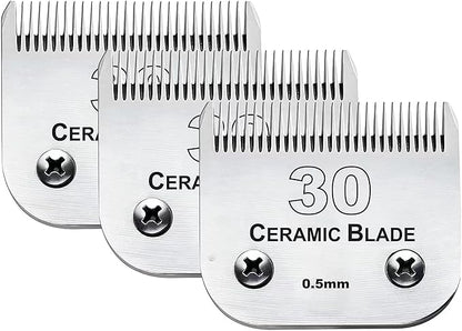 3PCS 30 Blades Dog Grooming Clipper Blades Compatible with Andis Pet Clipper/Oster A5/Wahl KM Series Dog Clipper,Ceramic Blade &amp; Stainless Steel Blade