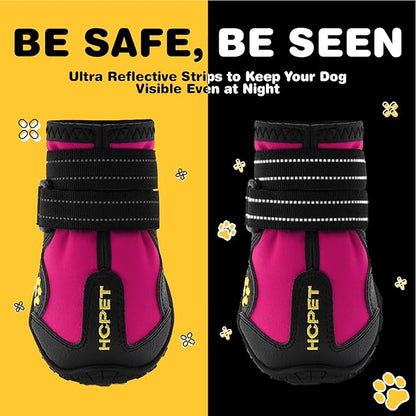 Hcpet Dog Shoes, Dog Boots for Large Dogs, Waterproof Dog Booties Paw Protector for Summer Hot Pavement, Winter Snowy Day, Outdoor Walking, Indoor Hardfloors Anti Slip Sole Pink Size 6