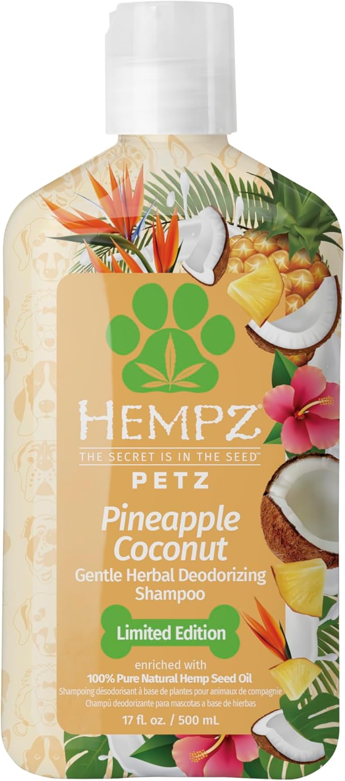 Hempz New Pet Shampoo, Deodorizing wash for Smelly Dogs or Cats, Tropical Coconut Scent, Dog &amp; Cat Shampoo 17 oz.