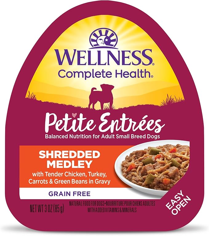 Wellness Petite Entrées Shredded Medley with Tender Chicken, Turkey, Carrots &amp; Green Beans, 3-Ounce Cup (Pack of 12)