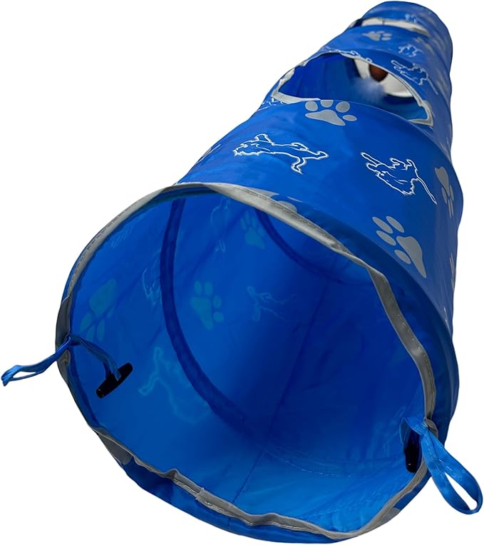 NFL Detroit Lions Cat Tunnel Tube Toy with Plush Football Catnip and Feathers Collapsible Tunnel for Cats to Play, Peek and Hide, Sporty &amp; Fun Cat Tunnel Toy with Team Logo All-Over Design!
