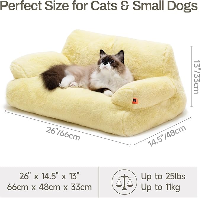 MEWOOFUN Cat Beds for Indoor Cats, Washable Small Dog Beds for Medium Small Dogs &amp; Cats up to 25 Lbs, Fluffy Cat Couch with Non-Slip Bottom (Yellow, 26.0" L x 19.0" W x 13.0" Th)