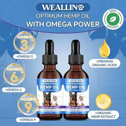 Hemp Seed Oil for Dogs and Cats - Omega-3, 6, 9 Rich Organic Extract - Eases Pet Anxiety, Pain, Skin &amp; Coat Health - Stress Relief, Hip &amp; Joint Support - Calming Treats (2 Pack)
