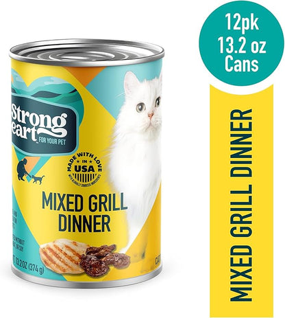 A Strong Heart Canned Wet Cat Food, Mixed Grill Dinner - 13.2 oz Cans (Pack of 12), Made in The USA with Real Chicken &amp; Liver