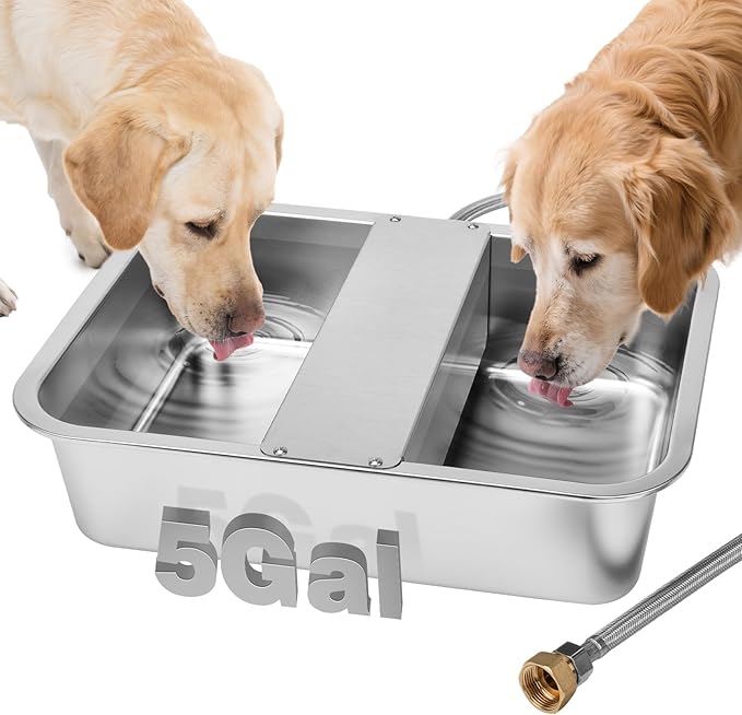 5 Gallon Automatic Dog Water Dispenser, Large Dog Water Bowl Dispenser for Outdoor, Stainless Steel Pet Bowl for Waterer Auto Fill Pet Waterer for Livestock Dogs Cats Chicken Fit 3/4&