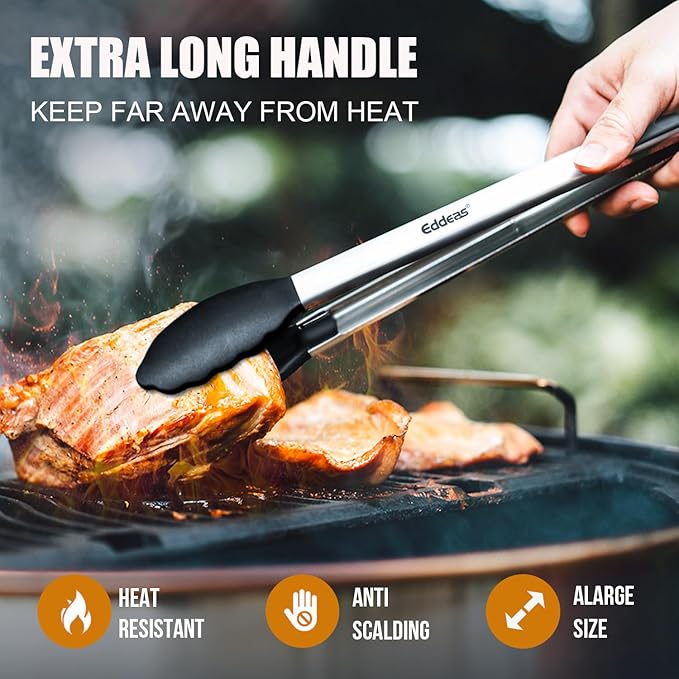17 &amp; 12 Inch Extra Long Kitchen Tongs with Silicone Tips, Heat Resistant 600 Degrees Silicone Tong, Stainless Steel Tongs for Cooking, Food, Bbq, Grilling, Barbecue, Dishwasher 2 Pack