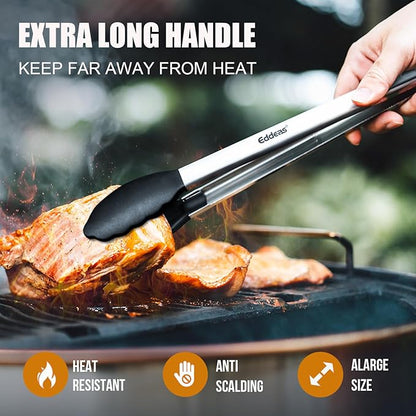 17 &amp; 12 Inch Extra Long Kitchen Tongs with Silicone Tips, Heat Resistant 600 Degrees Silicone Tong, Stainless Steel Tongs for Cooking, Food, Bbq, Grilling, Barbecue, Dishwasher 2 Pack