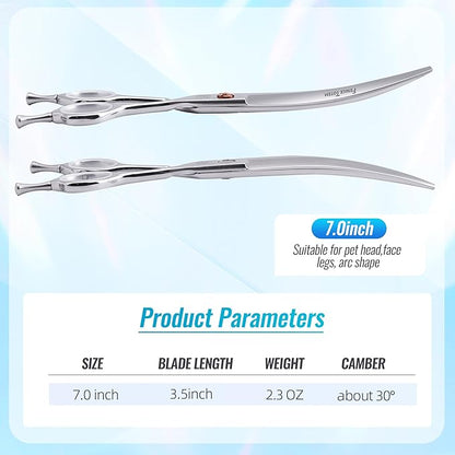 Dog Grooming Scissors: 7.0 inch Curved Pet Shears Made Of Japanese 440C Advanced Stainless Steel Professional Grooming Scissors for Dogs Cats and Other Pets