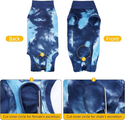 Recovery Suit for Dogs Male/Female Surgery Suit for Dog Tie Dye Shedding Suit Wound After Surgery Wear, Prevent Licking Wounds, E-Collar &amp; Cone Alternatives Medium Blue2