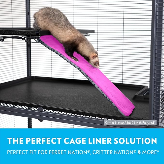 Paw Inspired Fitted Fleece Liner for Ferret Nation, Critter Nation Cage for Ferrets, Rats, Chinchillas, Hedgehogs &amp; Other Small Animals (Pink, Ramp Cover)