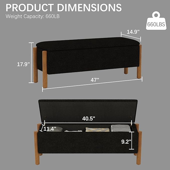 Modern Storage Benches with Walnut Wood Legs, 47&