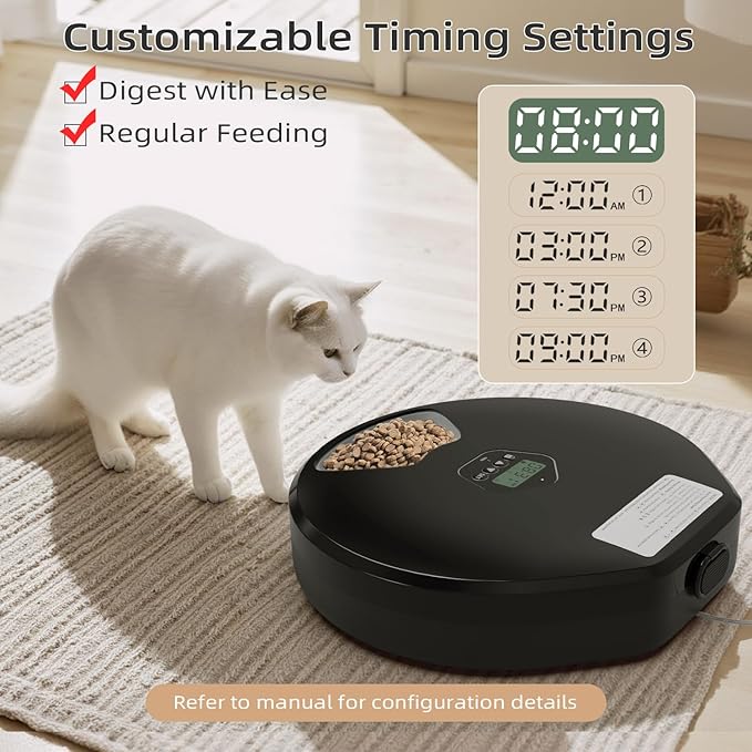 Automatic Pet Feeder for Wet &amp; Dry Food, 5-Meal Timer Dispenser with 2 Ice Packs, Programmable Smart Feeder for Cats/Dogs – Keep Food Fresh Longer (Pet Feeder with 2 Ice Cube Tray)