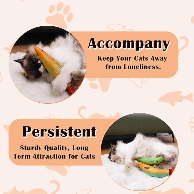 Cat Toys 4 Pack, Fish Shaped Catnip Toys with Crinkle Sound, Durable Interactive Chew &amp; Kicker Toys for Indoor Cats, 8.1 Inch for All Breeds