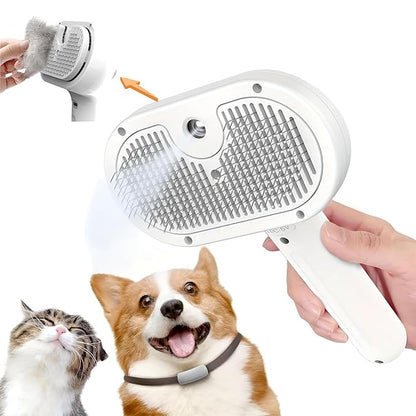 3-in-1 Cat Steam Brush – Pet Grooming &amp; Shedding Comb with Gentle Steam Spray, One-Click Hair Release, for Long &amp; Short Hair Cats &amp; Dogs (White)
