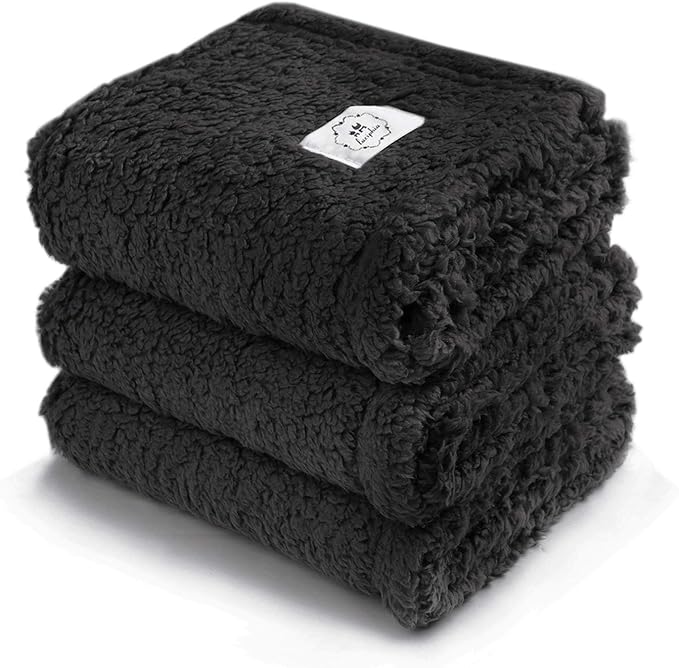 1 Pack 3 Calming Blankets Fluffy Premium Fleece Pet Blanket Soft Sherpa Throw for Dog Puppy Cat Black Medium (30“x20&