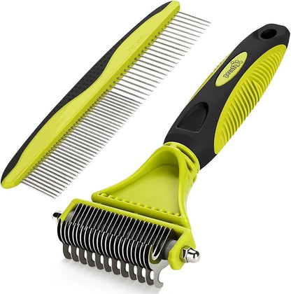 Pecute Pet Dematting Tool 2 Pack - Double Sided Undercoat Rake &amp; Dematting Comb for Detangling Matted or Knotted Undercoat Hair, Great for Medium or Long-haired Dogs &amp; Cats