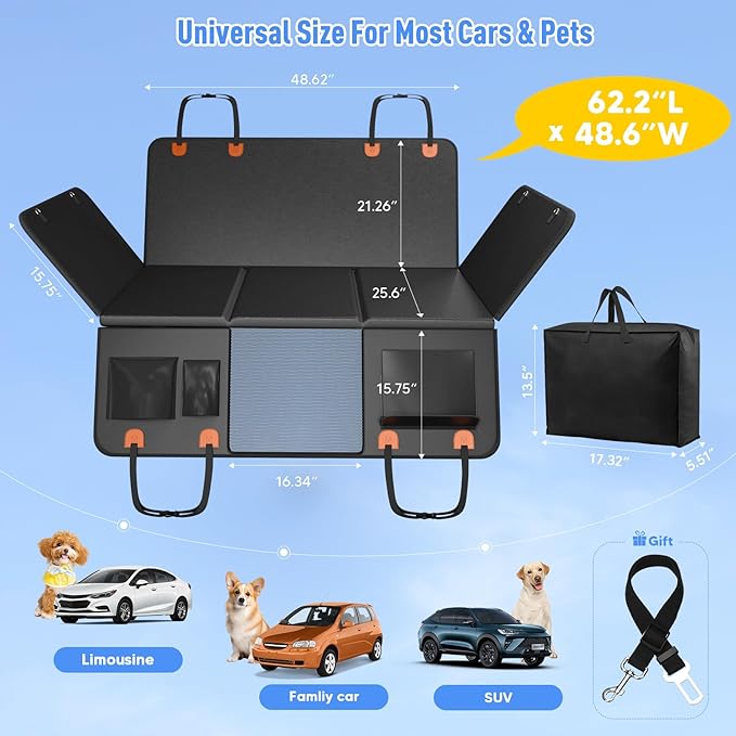 Back Seat Extender for Dogs, Dog Car Seat Cover for Back Seat with Hard Bottom,Waterproof Hammock for Car Pet Backseat Protector,Upgraded PU Leather Material for Car &amp; SUV(Holds 400lbs)