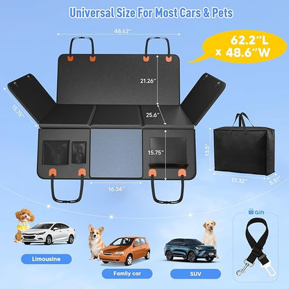 Back Seat Extender for Dogs, Dog Car Seat Cover for Back Seat with Hard Bottom,Waterproof Hammock for Car Pet Backseat Protector,Upgraded PU Leather Material for Car &amp; SUV(Holds 400lbs)