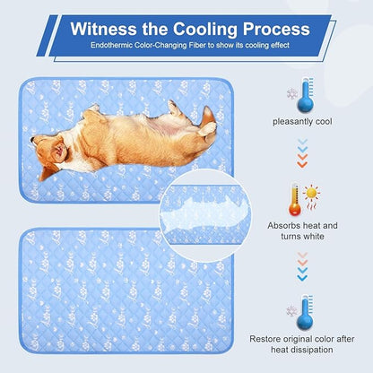 MH MYLUNE HOME Dog Cooling Mat 59" x 40" Arc-Chill Cool Fiber &amp; Endothermic Color Changing Double-Sided Cooling &amp; Warm Dog Mat, Foldable Washable Summer Pet Blanket