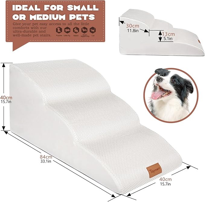 Topmart High Density Extended Foam Dog Ramp&amp;Steps 3 Tiers,15.7" High,Non-Slip Dog Stairs with Waterproof Cover,Soft Foam Pet Ladder,Best for Injured,Older Cats,Pets with Joint Pain