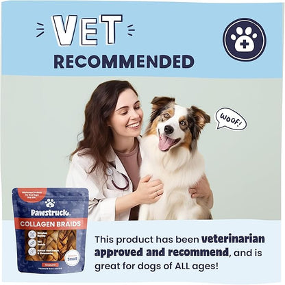 Pawstruck Natural 5-7” Beef Collagen Braids for Dogs – Long-Lasting Rawhide &amp; Bully Stick Alternative, with Chondroitin &amp; Glucosamine – 5 Pack