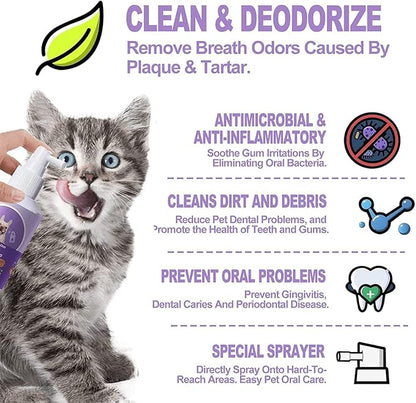 Pet Clean Teeth Spray, Teeth Cleaning Spray for Dogs &amp; Cats, Targets Tartar &amp; Plaque, Eliminate Bad Breath, Without Brushing