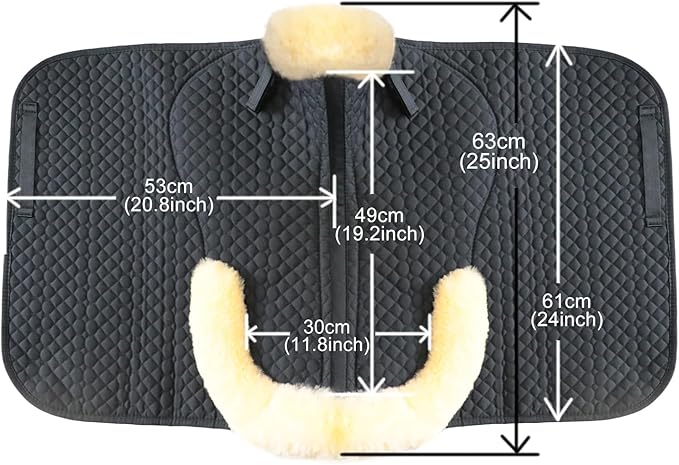 Woolous Dressage Saddle Pad, English Saddle Pad with Sheepskin Trim, Lambskin Wool Fleece Lining, Square Saddle Pad for Equestrian Riding, Comfortable &amp; Shock Absorbing
