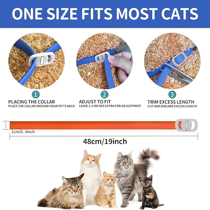 4 Pack Flea and Tick Collar for Cats, 32 Months Flea and Tick Treatment, Flea and Tick Prevention, Waterproof, Adjustable Flea and Tick Collar for Kittens, Blue &amp; Orange